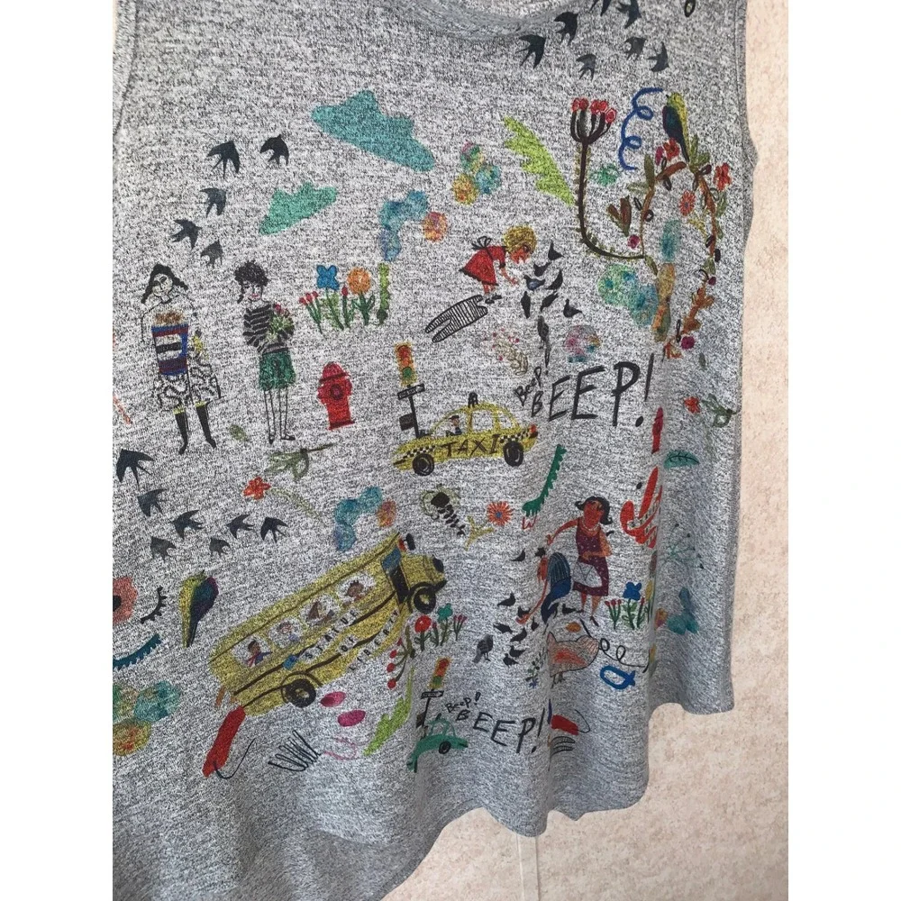 INoah Womens Cowl Neck Sleeveless Tunic Gray School Bus, Statue of Liberty Sz Lg